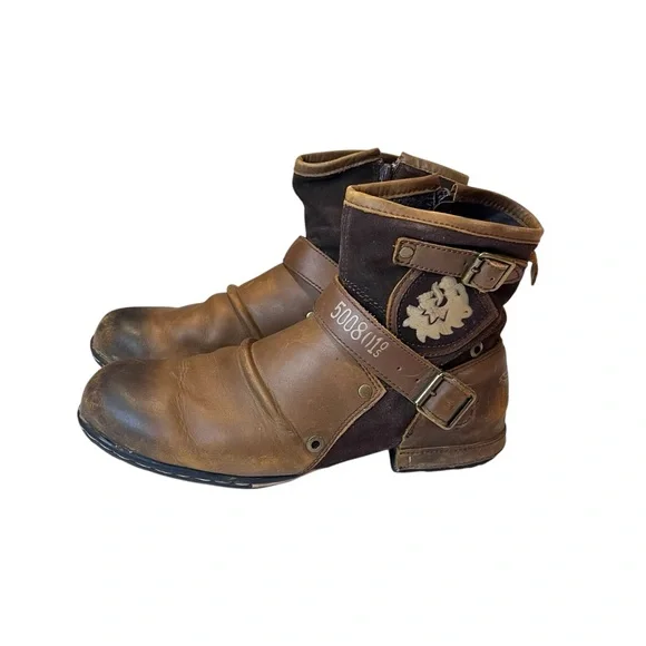 OTTO ZONE Cowboy/Motorcycle Boots, Brown Leather, Side Zippers, Buckles, Sz 11.5 - Picture 10 of 11